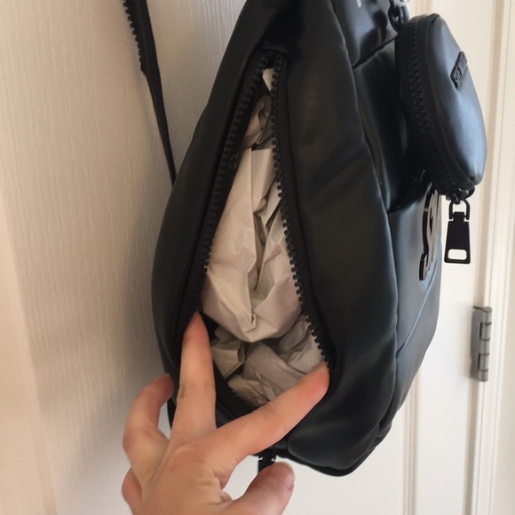 Steve Madden Black Puffy Leather Sling Backpack - Picture 7 of 17